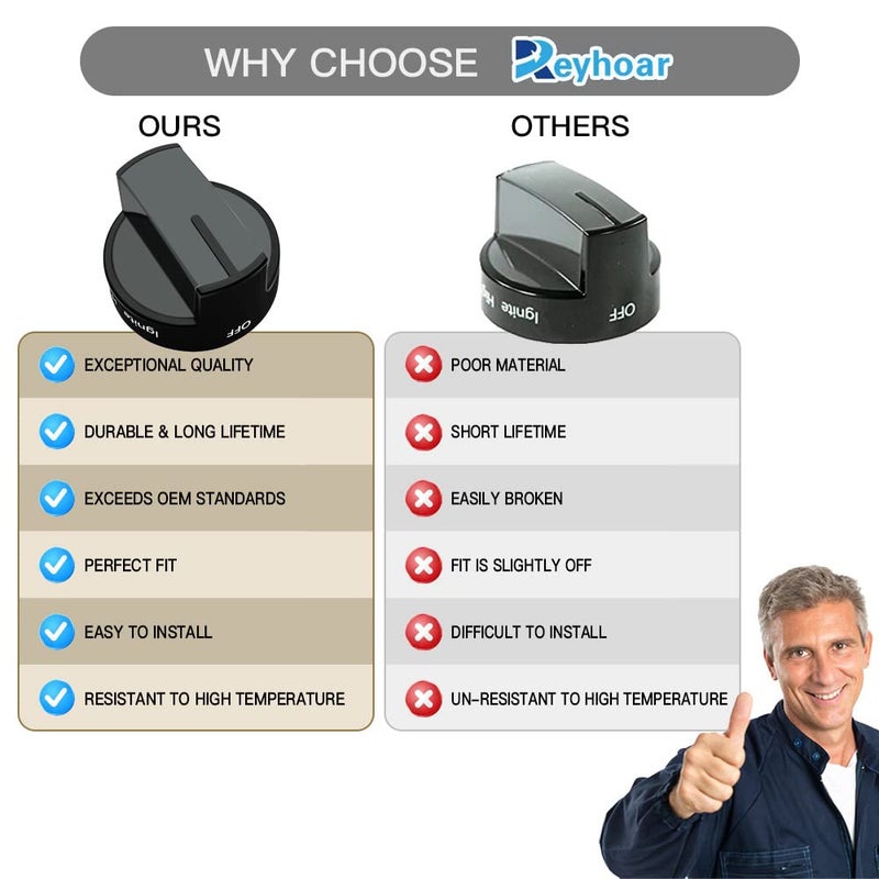 Reyhoar W10339442 Gas Range Knob Black Replacement Part for Whirlpool Range/Stove/Oven- Replaces WPW10339442  PS3507188 (1 Pack) - Image 5